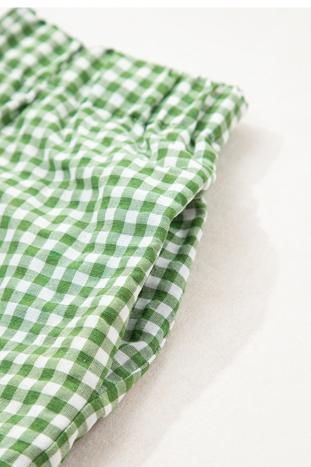 Fern Green Gingham Printed High Waist Shorts
