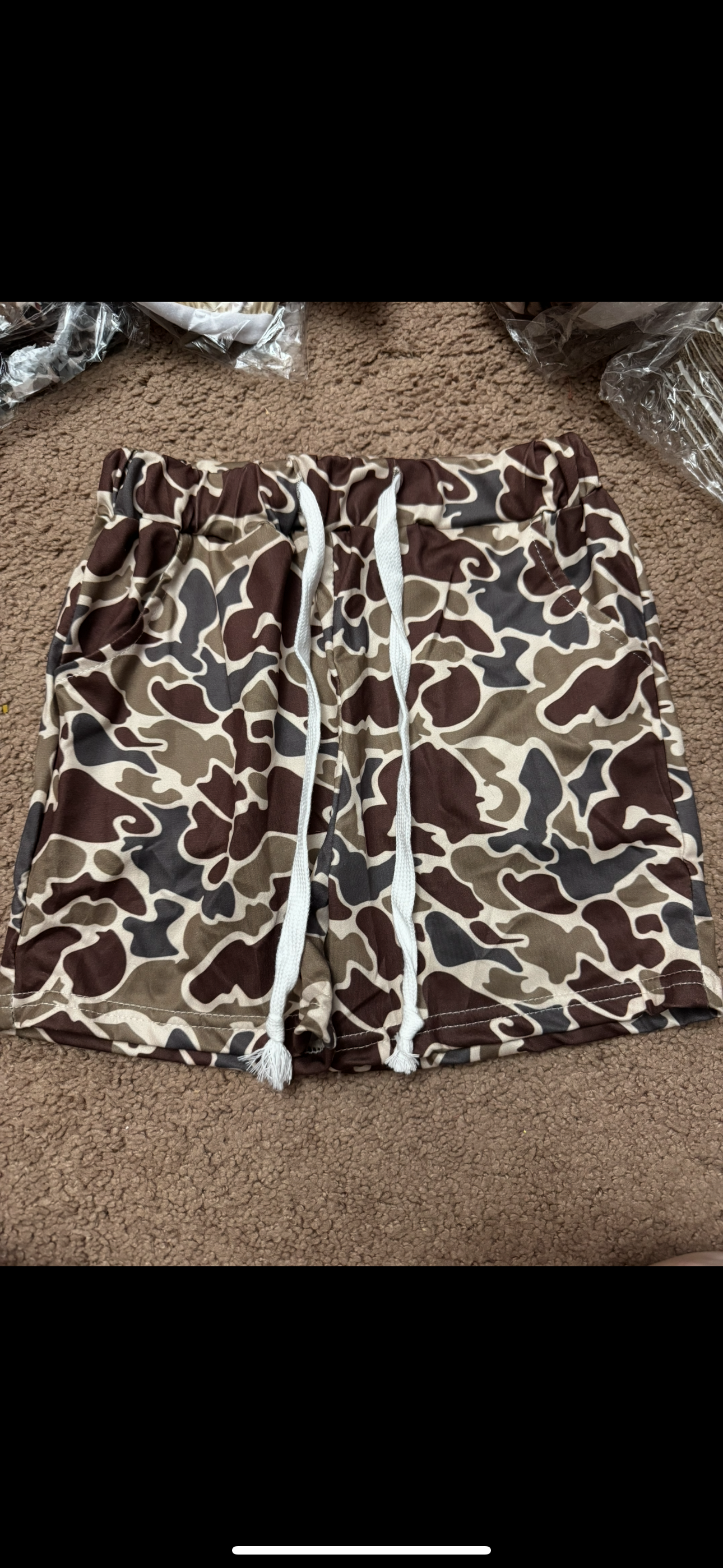Kids brown camo shorts