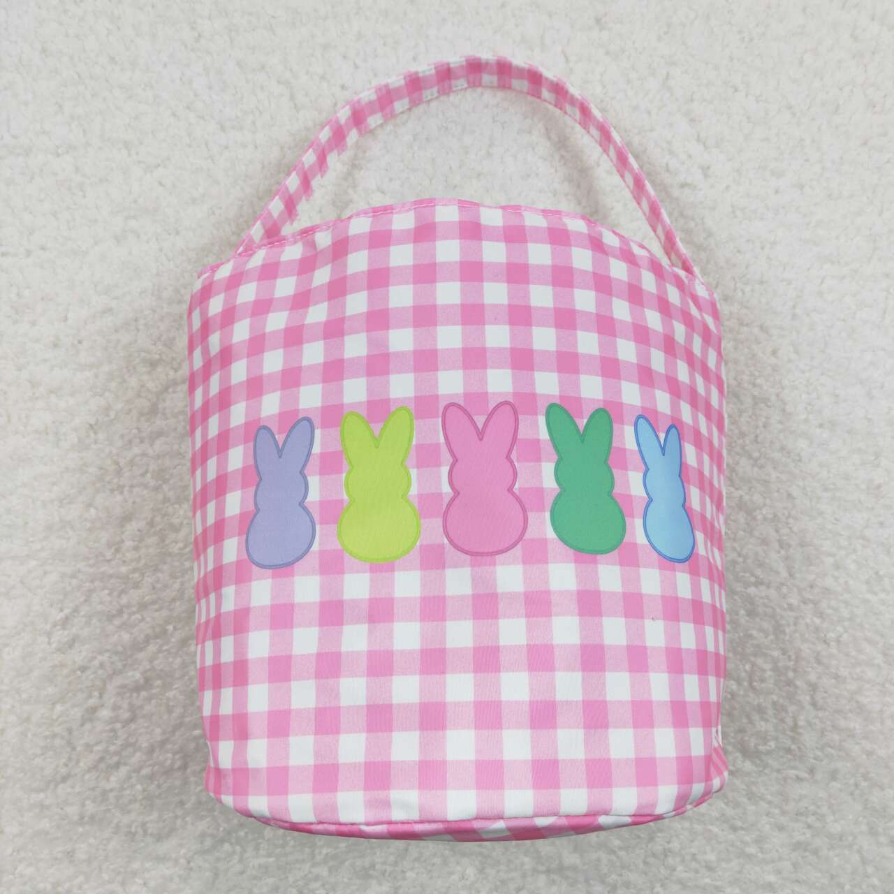 Pink checks w bunnies easter basket