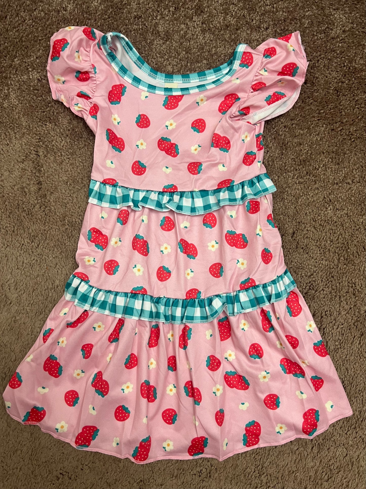 Strawberry girls dress with ruffles